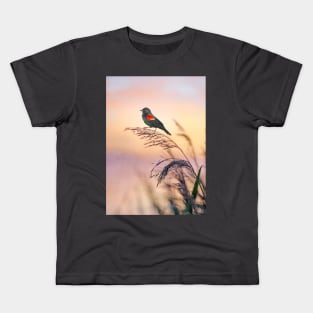Red Winged Blackbird Sunset Kids T-Shirt